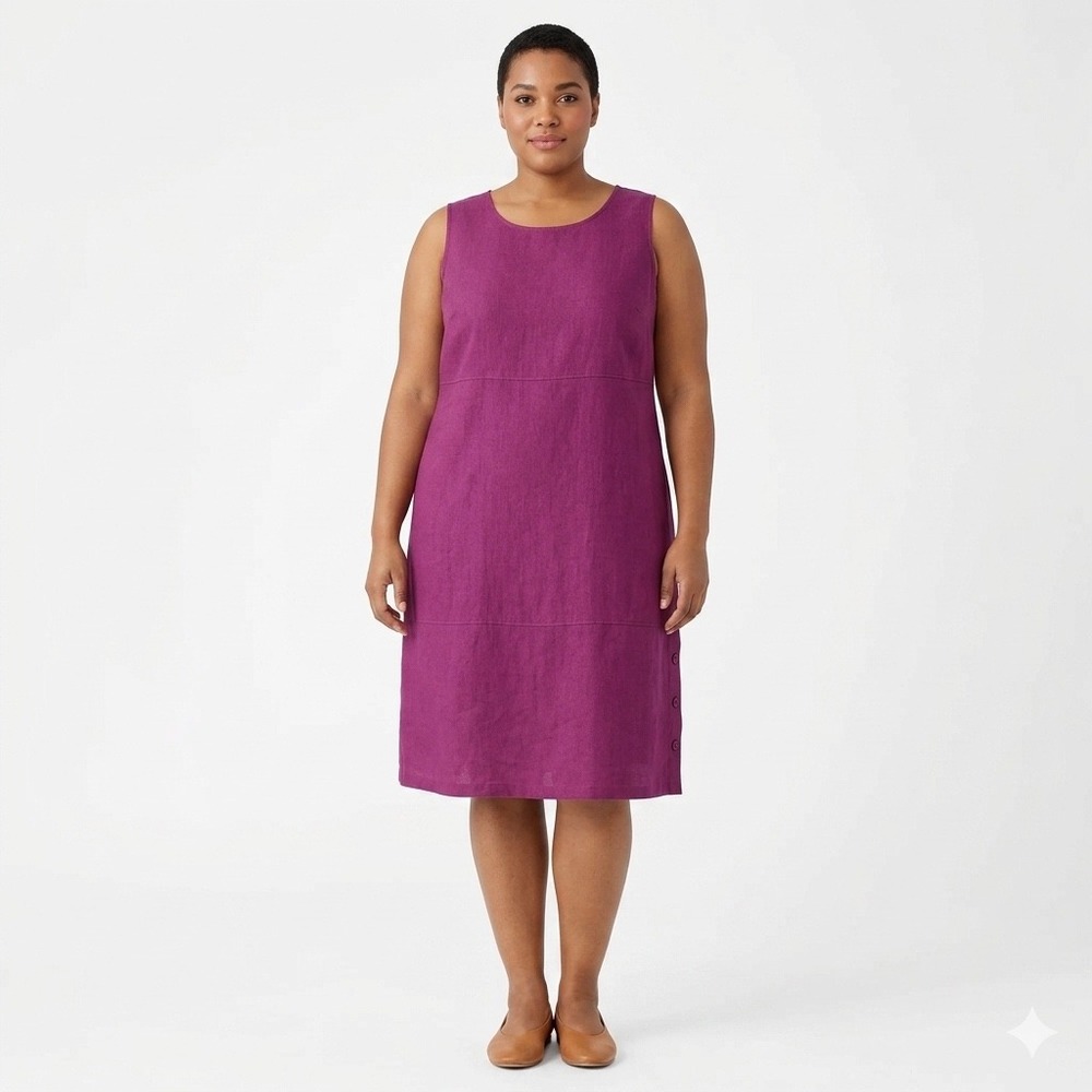 Bridgewater Studio Magenta Purple 100%‎ Linen Sleeveless Shift Dress 20WP NEW